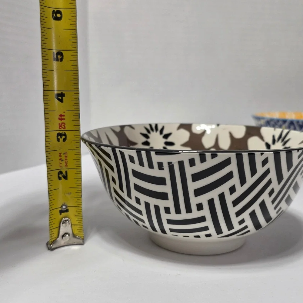 Certified International Set of 4 Ceramic Bowls Multicolor Boho Floral Geometric